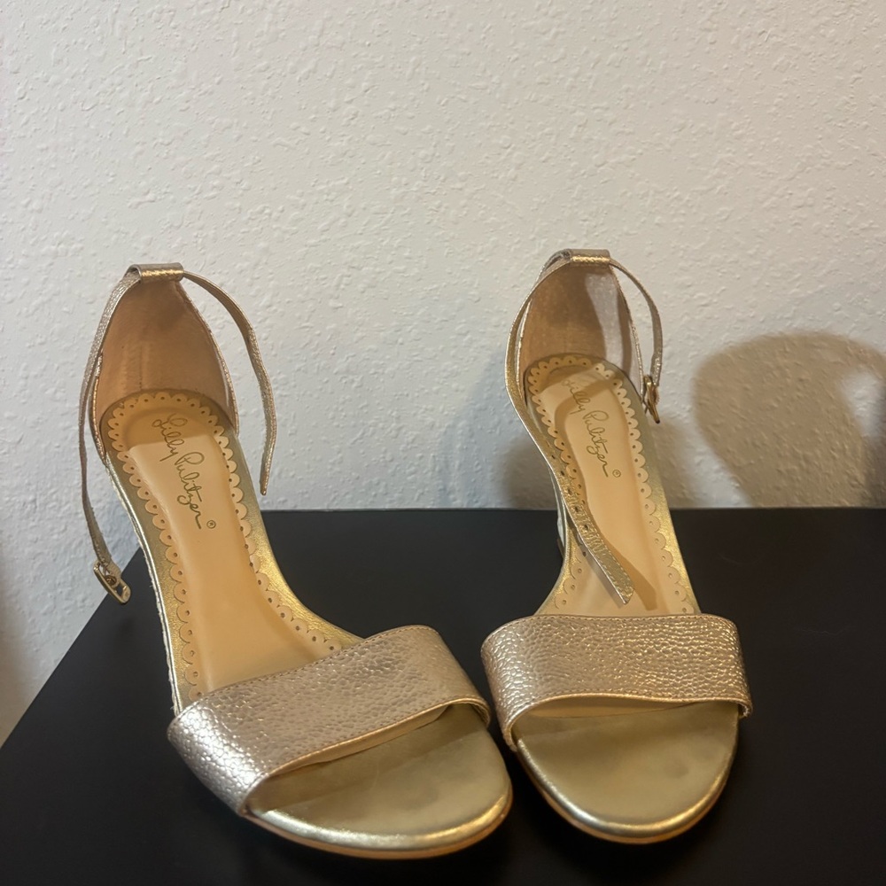 Lilly Pulitzer Gold Ankle Strap Heels